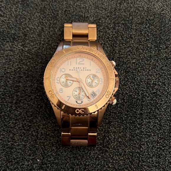 Marc Jacobs Rock Chronograph Green Dial Gold Steel Strap Watch for Women - MBM3252